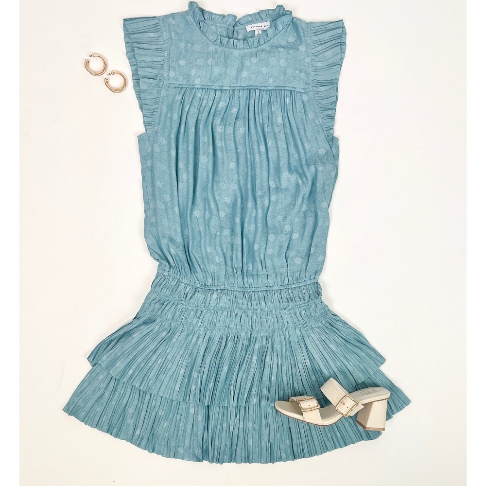 CURRENT AIR Anthropologie Aqua Splash Floral Embossed Short Dress - Picture 2 of 9